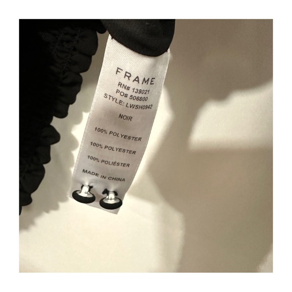 Frame Ruffle Smocked Long Sleeve Mock Neck Blouse in Black - Picture 10 of 11